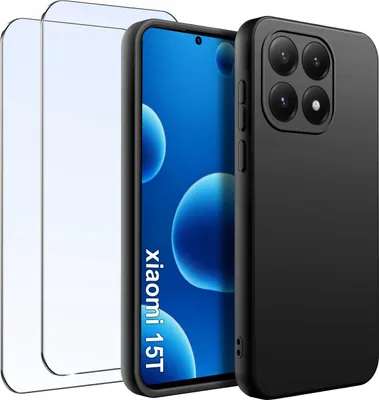 Zdjęcie produktu dla ZESTAW Etui do Xiaomi 15T 5G | Matowe Czarne Silikon Slim + 2 SZTUKI SZKŁO