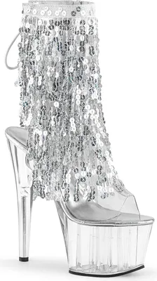 Produktbild von ADORE-1017SQF Damen Booties von Pleaser, Transparent-Silber EU 40, US 10
