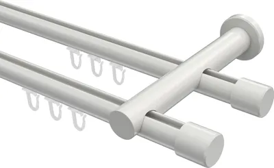 Produktbild von Interdeco Innenlaufstange / Gardinenstange mit Innenlauf Weiß, Typ Platon Santo (Kappe), 20 mm Ø 2-läufig, 180 cm