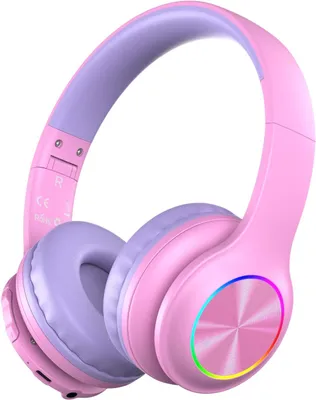 Image de Casque Bluetooth pour enfants avec LED, batterie d'une autonomie de 85 heures, limiteur de volume 85/94 dB, microphone HD, pliable, câble et carte TF, sans fil pour l'école