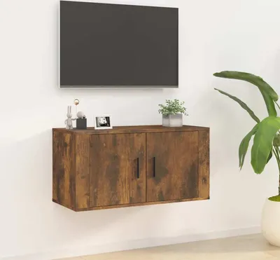 Zdjęcie produktu dla Szafka wisząca pod telewizor The Living Store dąb wędzony 80x34,5x40 cm