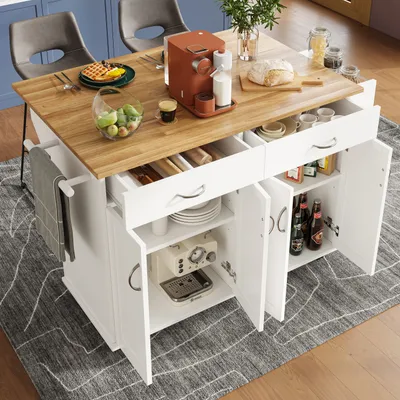 Produktbild von okwish Kücheninsel 106×50×90.5cm Küchenschrank Buffetschrank,Speisewagen ,Sideboard,Multifunktionale Esstisch mit Speicherraum ,Weiß