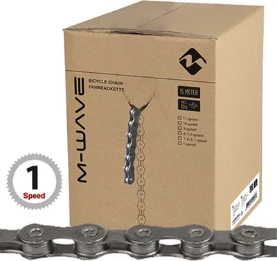 Produktbild von Messingschlager Kettenrolle 1-fach, 15 Meter, M-WAVE, Kettenschloss, 1/2x1/8, braun