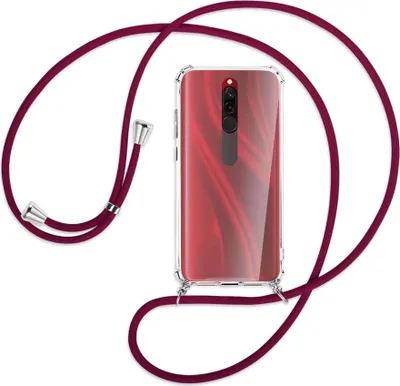 Produktbild von Handykette Backcover-Schutzhülle mit Band (Metall silberfarben) für Xiaomi Redmi 8 - dunkelrot