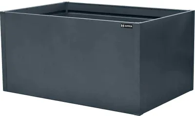 A dark gray rectangular raised garden bed.