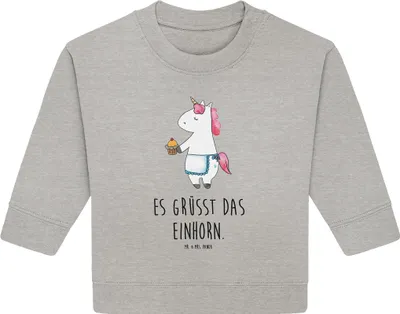 Produktbild von Mr. & Mrs. Panda Organic Baby Pullover Einhorn Muffin 6. - 12. Monat - Heather Grey - Geschenk, Bullover, Geburtstag, Kekse, Grüße, Unicorn, Geburtstagsgrüße