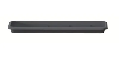 A dark gray rectangular planter tray is shown against a white background.