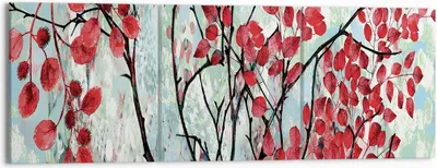 Produktbild von Bild auf Leinwand - Leinwandbild - 3 Teile - Rot Blätter Zweige - 150x50cm - Wand Bild - Wanddeko - Wandbilder - Leinwanddruck - Bilder - Wanddekoration - Leinwand bilder - Wandbild - CA150x50-4508