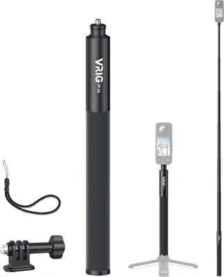 Produktbild von VRIG TP-13 53,5-Zoll-Selfie-Stick aus Aluminiumlegierung, 6 Abschnitte mit 1/4-Zoll-Schraube und Montageadapter, kompatibel mit INSTA360 X2/X3 GoPro 11/10/9