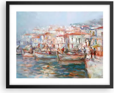 Produktbild von Gerahmtes Poster - Schwarzer Rahmen - Insel Boote Hafen - 50x40 cm - Wand Bild - Wanddeko - Wandbilder - Kunstposter - Wandposter - Bilderrahmen - Bilder - Kunstdruck - P2BAA50x40-4852