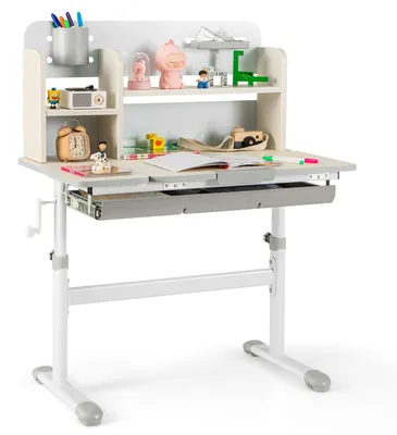 Höhenverstellbares Kinderbureau mit neigbarer Platte, grau