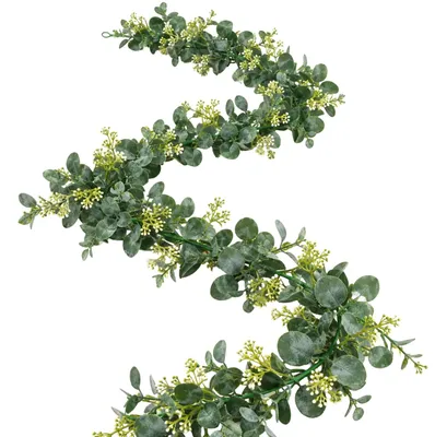 Produktbild von Künstliche Eukalyptus Girlande 180cm, Eukalyptusranke Kunstpflanze wie echt, Eukalyptus Tischdeko Deko Weiß
