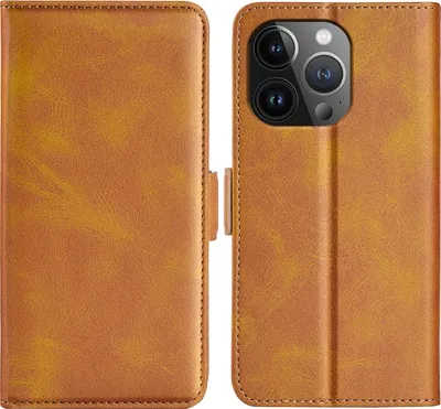 Produktbild von Mobigear Slim Magnet iPhone 15 Pro Hülle Klapphülle Geldbörse - Cognac