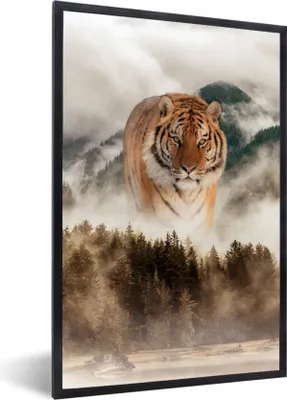 Produktbild von MuchoWow® MuchoWow® Gerahmtes Poster Tiger - Berge - Bäume 20x30 cm - Poster mit zchwarzem Bilderrahmen - Drucken - Bilder Poster im Rahmen