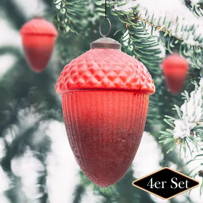 Produktbild von Christbaumkugelset Nuss-Form, 4er Set |Glas, Rot| H14,0xB10,0cm