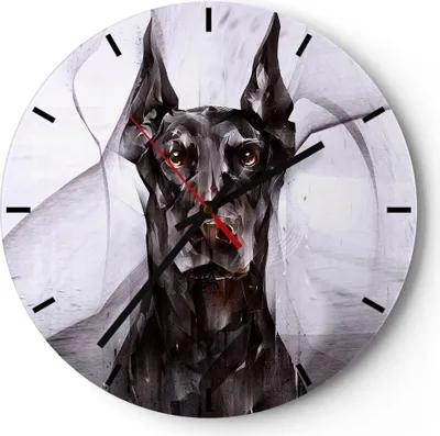 Produktbild von Wanduhr - Rund - Glasuhr - Hund Abstraktion - 30x30cm - Schleichendes Uhrwerk - Lautlos - zum Aufhängen bereit - Dekoration Modern - Wanddekoration aus Glas - C3AR30x30-3999