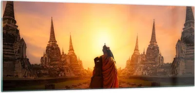 Produktbild von Bilder auf glas - Tempel Mönch - 100x40cm - Glasbilder - Wandbilder - Kunstdruck - zum Aufhängen bereit - Wanddekoration aus Glas - Glas Bilder - Wandbild auf Glas - Einteilig - GAB100x40-3472