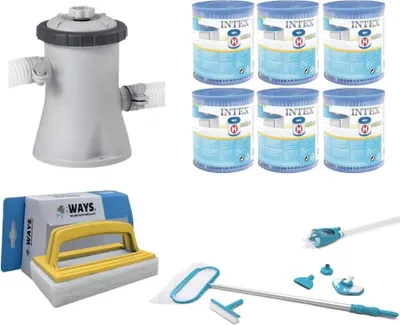 Immagine prodotto di WAYS - Cura della piscina - Set di manutenzione Deluxe & pompa filtro 1250 L/u & 6 filtri tipo H & spazzola WAYS