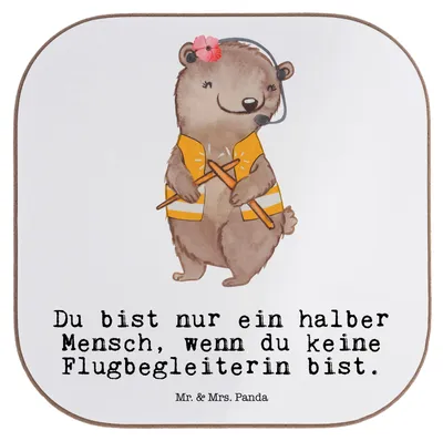 Produktbild von Mr. & Mrs. Panda Untersetzer für Gläser Flugbegleiterin Herz - Weiß - Geschenk, Spruch, Stewardess, Tischuntersetzer, Beruf, Lustig, gläseruntersetzer, Coaster