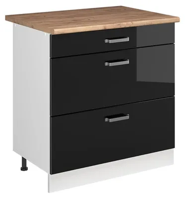 Imagen del producto de Mueble bajo de cocina Vicco R-Line brillo intenso/Blanco 80 cm con 3 cajones encimera Roble dorado, Model 72365