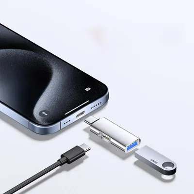 Immagine prodotto di INF Adattatore OTG da TYPE-C a USB 3.0 + TC Charging, design ovale - Trasferimento dati ad alta velocità e ricarica rapida PD D'argento