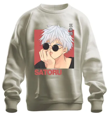 Productafbeelding van SATORU Gojo Jujutsu Kaisen anime zonnebril, wit haar, retro uni sweatshirt, pullover, natuur, maat XL
