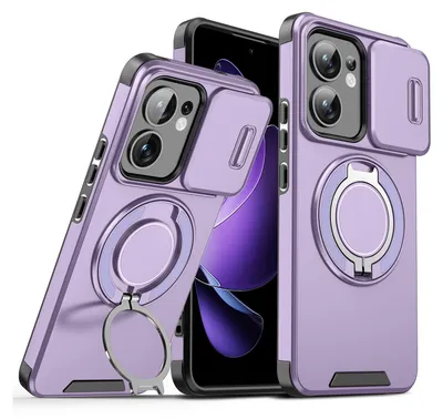 Produktbild von Handyhülle für Oppo Reno13 F Dual-Layer Stoßfest Militär Hülle mit Dia Kameraschutz und Magnetisch Ring Ständer Lila