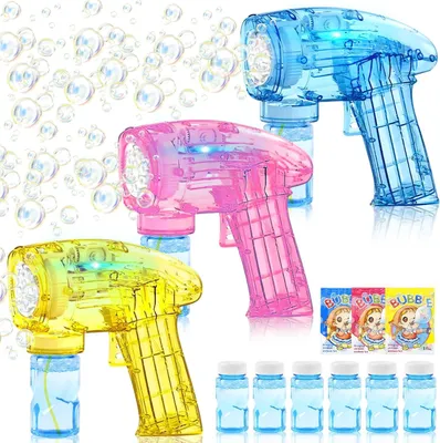 Image de Pistolets à bulles (lot de 3), machine à bulles automatique, 6 flacons de 130 ml de liquide, pour enfants