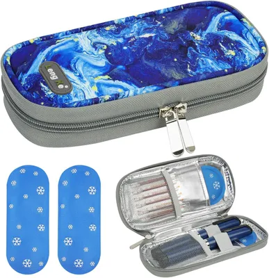 Imagen del producto de Bolsa aislante con 2 acumuladores de frío, bolsa portátil refrigerante, organizador para medicamentos, 1 unidad, ideal para viajes
