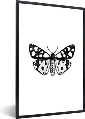Produktbild von MuchoWow® Gerahmtes Poster Schmetterling - Vintage - Schwarz und weiß 20x30 cm - Poster mit Schwarzem Bilderrahmen Wandposter Rahmen Foto Bilder - Drucken - Bilder Poster im Rahmen