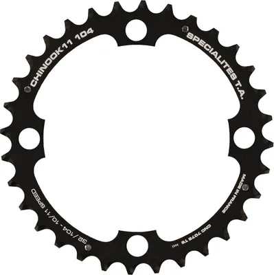 Immagine prodotto di trasmissione anteriore Chinook-10/11, 38 denti, nera, diametro 104 mm, foratura centrale.
