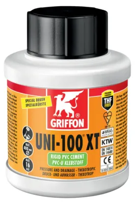 Produktbild von HAF Griffon PVC Kleber Uni-100 XT in 250ml Dose | THF freier Spezialkleber für PVC-U Druckrohr, Fittings & Kugelhahn | Für Pool, Sanitär & Teichbau