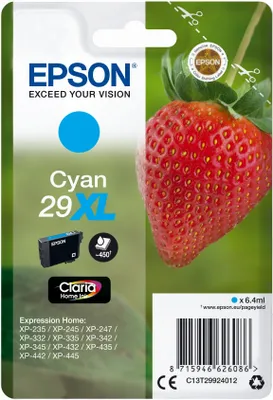 Immagine prodotto di Epson Fragola confezione singola di inchiostro ciano 29XL Claria Home, alta resa (XL), ciano, 6,4 ml, 1 pezzo, 450 pagine.