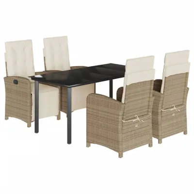 Produktbild von 5-tlg. Garten-Essgruppe mit Kissen Beige Poly Rattan