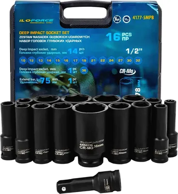Obrázek produktu pro Sada nástrčných klíčů ILOFORCE 1/2" Deep Impact, 16dílná + kufřík