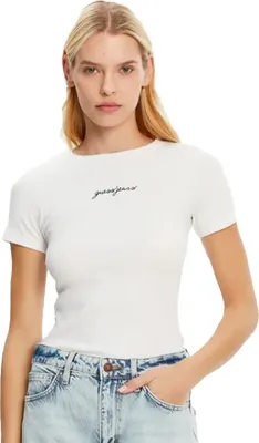 Produktbild von Guess Jeans Gj Sl Cn Embro Slim Rib Kurzarm-t-shirt Beige XS Damen Beige XS