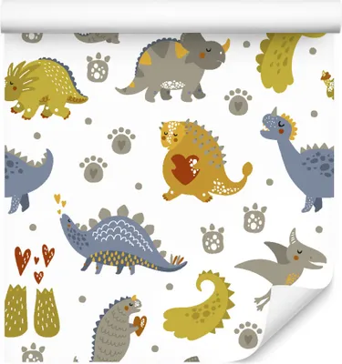 Produktbild von 10m VLIES TAPETE Rolle Kinderzimmer Dinosaurier Vügel Herzen Bunt XXL