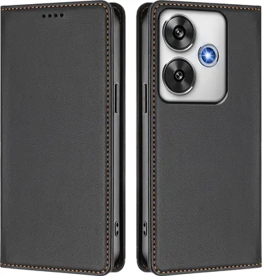 Obrázek produktu pro Kožené pouzdro pro Xiaomi Poco F6, magnetické flipové pouzdro zPolyuretankůže se stojánkem Černá