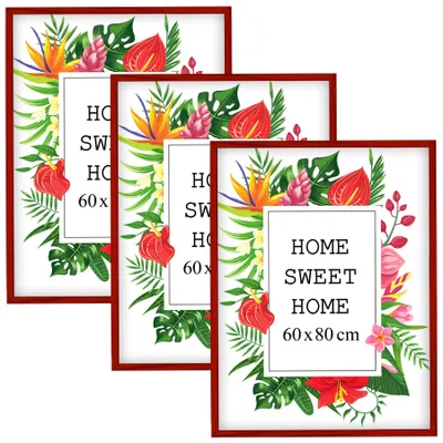 Produktbild von MG Design Set aus 3 Rot Bilderrahmen 60 x 80 cm - Aus echtem Holz mit Acrylglas, zum Aufhängen & Aufstellen, für Fotos, Poster & Puzzle