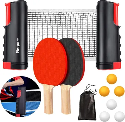Image de Set de raquettes de ping-pong avec filet de ping-pong Set de ping-pong professionnel 2 raquettes 6 balles Filet rétractable Sac de transport pour enfants Adultes Familles