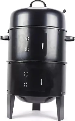 Produktbild von Multifunktionaler 3‑in‑1 BBQ‑Grill - Holzkohlegrill und Smoker - Abnehmbares Design - Eisen - 2 Ebenen - Ø 40 cm - H 84 cm - Schwarz