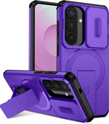Produktbild von Magnetisch Hülle für Samsung Galaxy S26, Dual Layer Stoßfest Handyhülle mit Dia Kameraschutz, Verstellbarem Ständer Lila