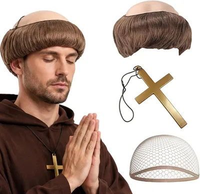 Zdjęcie produktu dla Peruka, włosy mnicha, strój dla mężczyzn, średniowieczny kapłan, kostium, cosplay, Halloween
