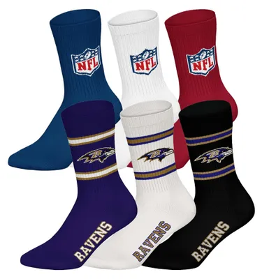 Produktbild von NFL Uni Socken, 6er Pack - NFL Teams, 6Pack Crew Socks, Football, Logo, Baumwollmischung Baltimore Ravens/Mix 43-46