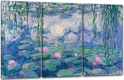 Produktbild von Leinwandbild 3-teilig (120x80cm): Claude Monet - Seerosen, echter Holz-Keilrahmen inkl. Aufhänger, handgefertigt in Deutschland