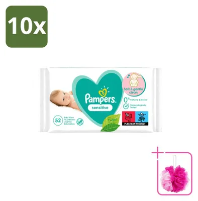 Productafbeelding van 10 pakken Pampers Sensitive babydoekjes - 52 stuks per pak - voordeelverpakking - 10 stuks per pak