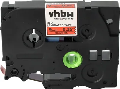 Produktbild von vhbw Schriftband-Kassette kompatibel mit Brother PT P700, RL700S Etiketten-Drucker 8m x 9mm Schwarz auf Rot