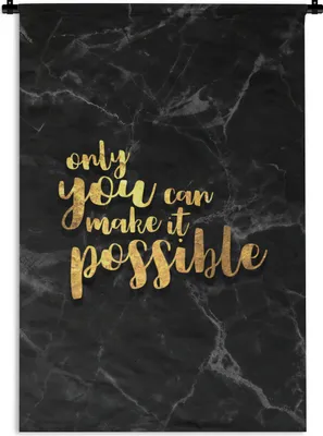 Produktbild von MuchoWow® Wandteppich Wandbehang Zitat - Motivation - Marmor - Gold 60x90 cm Tapisserie Dekoration Wandtuch - Foto-Teppich - Abwaschbar