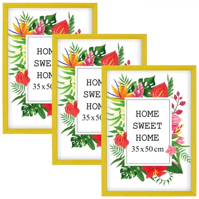 Obrázok produktu pre Sada 3 žltých rámov MG Design, rozmery 25 x 35 cm – vyrobené z prírodného dreva s akrylsklom, vhodné na zavesenie aj na postavenie, pre fotografie, plagáty a puzzle