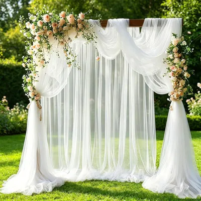 Produktbild von Hochzeitstuchvorhang in Weiß, 1,6 x 10 m, Transparente Tülldekoration für Hochzeiten, Partys und Feiern
